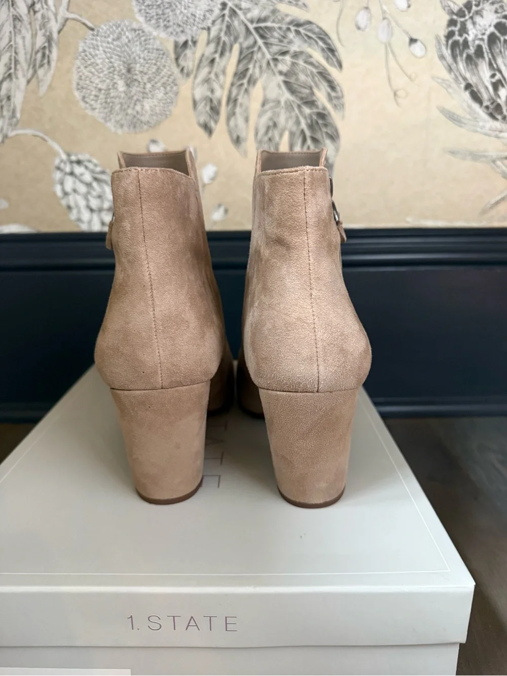 1. State Taupe Suede Ankle Boot with Ring Zip in Stone Size 11